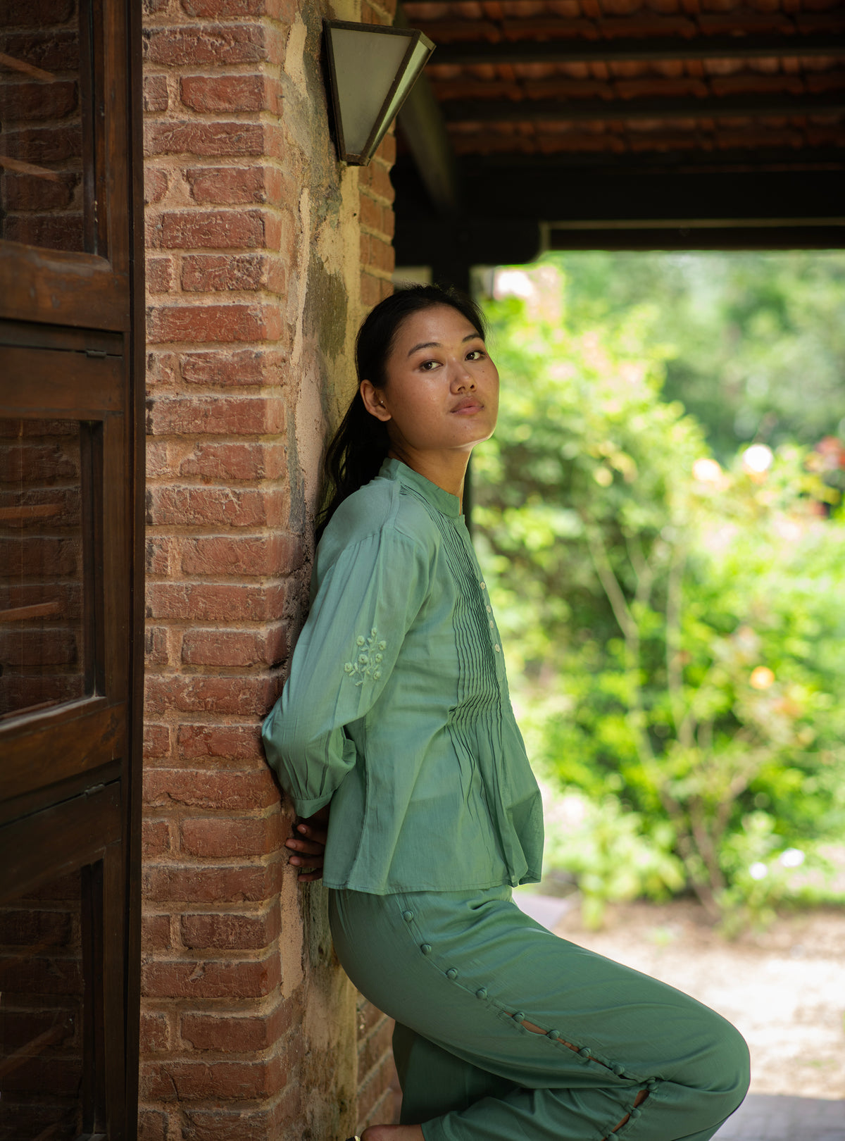 Shabnam Top Embroidered : Solid Teal Voile