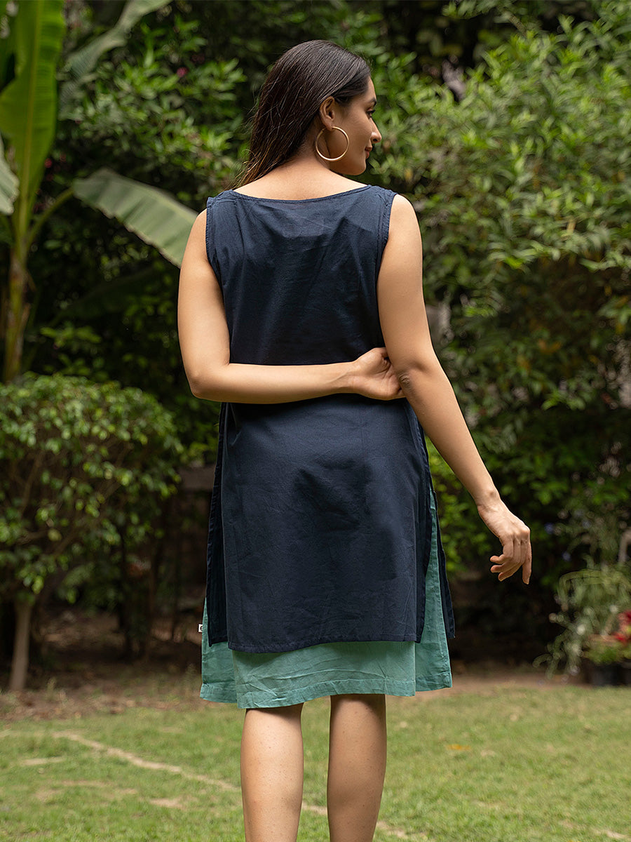 Shift Dress : Solid Navy & Teal Voile