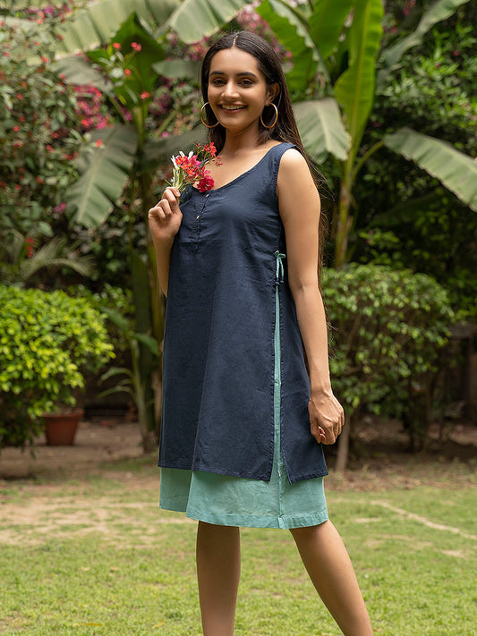 Shift Dress : Solid Navy & Teal Voile