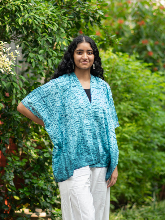 Shimmery Shrug Tie Dye Shibori :Turquoise