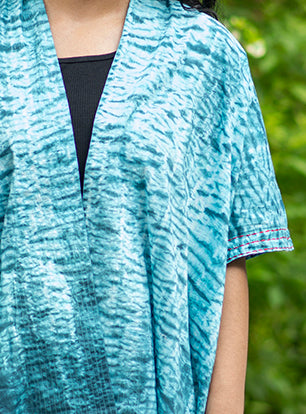 Shimmery Shrug Tie Dye Shibori :Turquoise