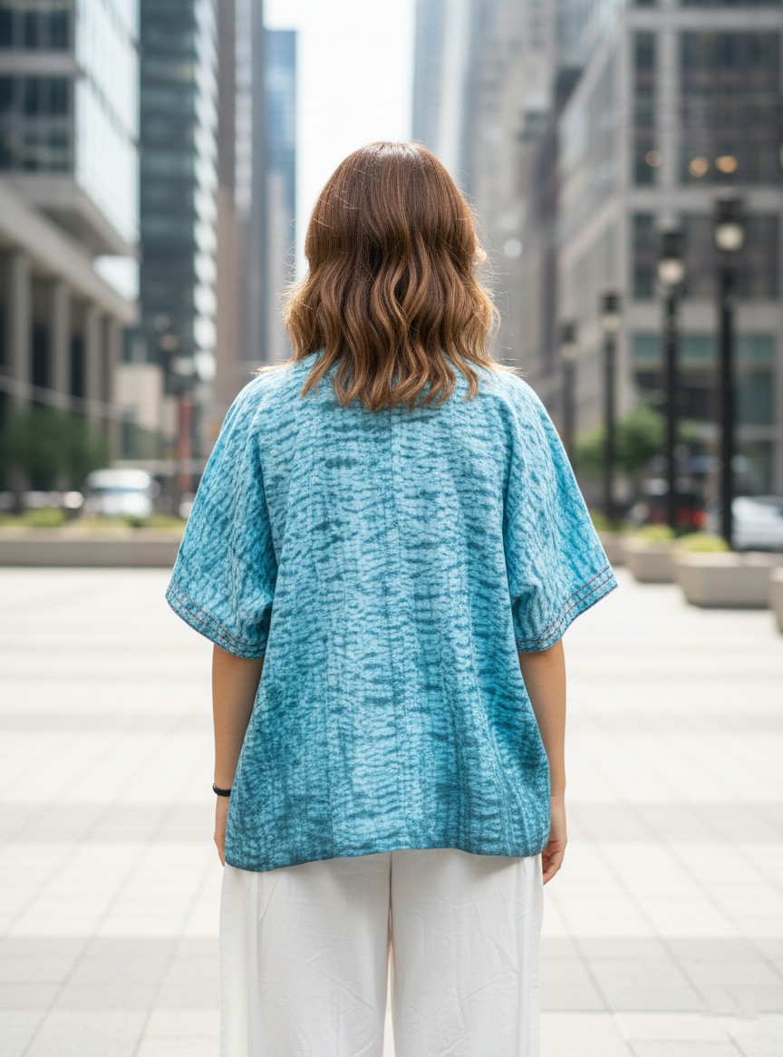 Shimmery Shrug Tie Dye Shibori :Turquoise