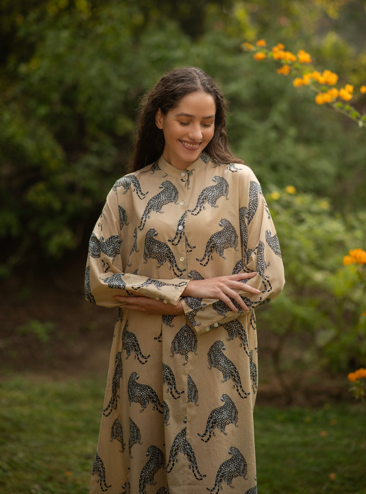 Shirt Dress : Leopard Beige Voile