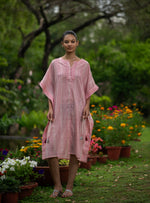 Short Kaftan With Tie :  Laurel Dotty Pink Voile