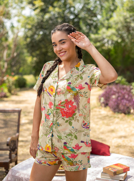 Short Set : Bird Lime Voile