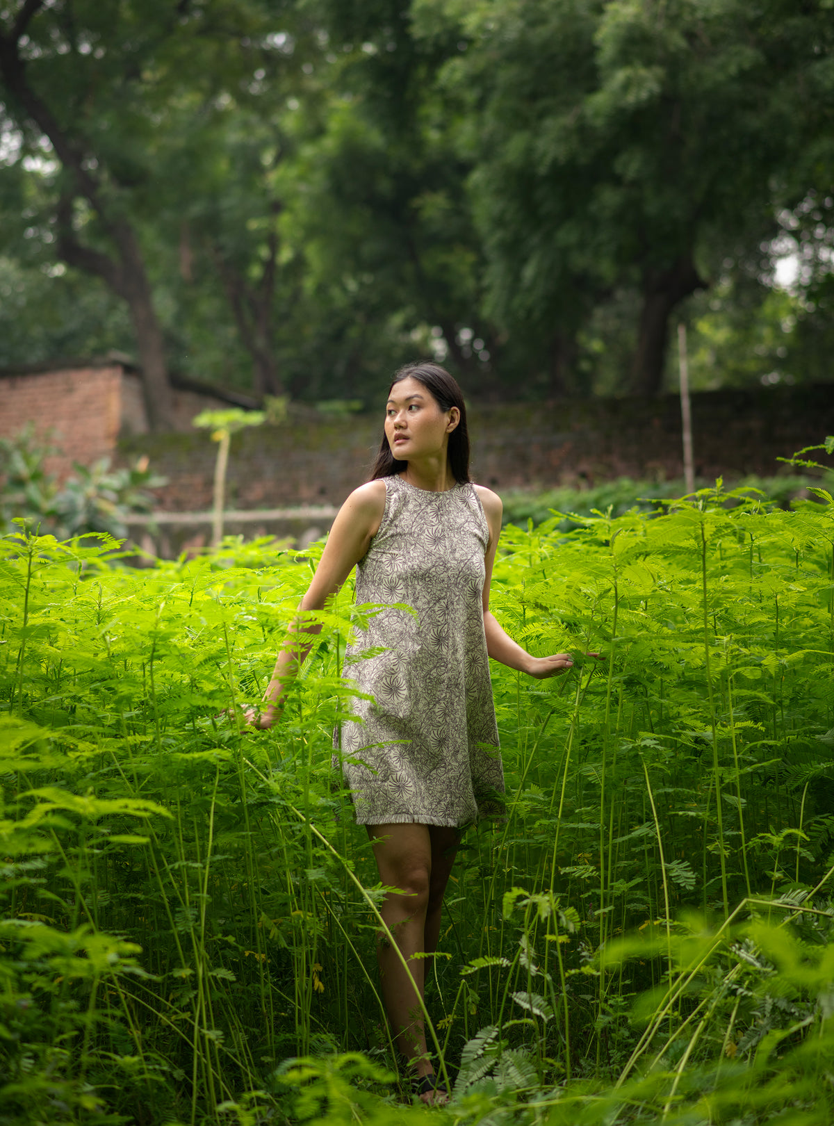 Skyler Dress : Palm Black Cotton Flax