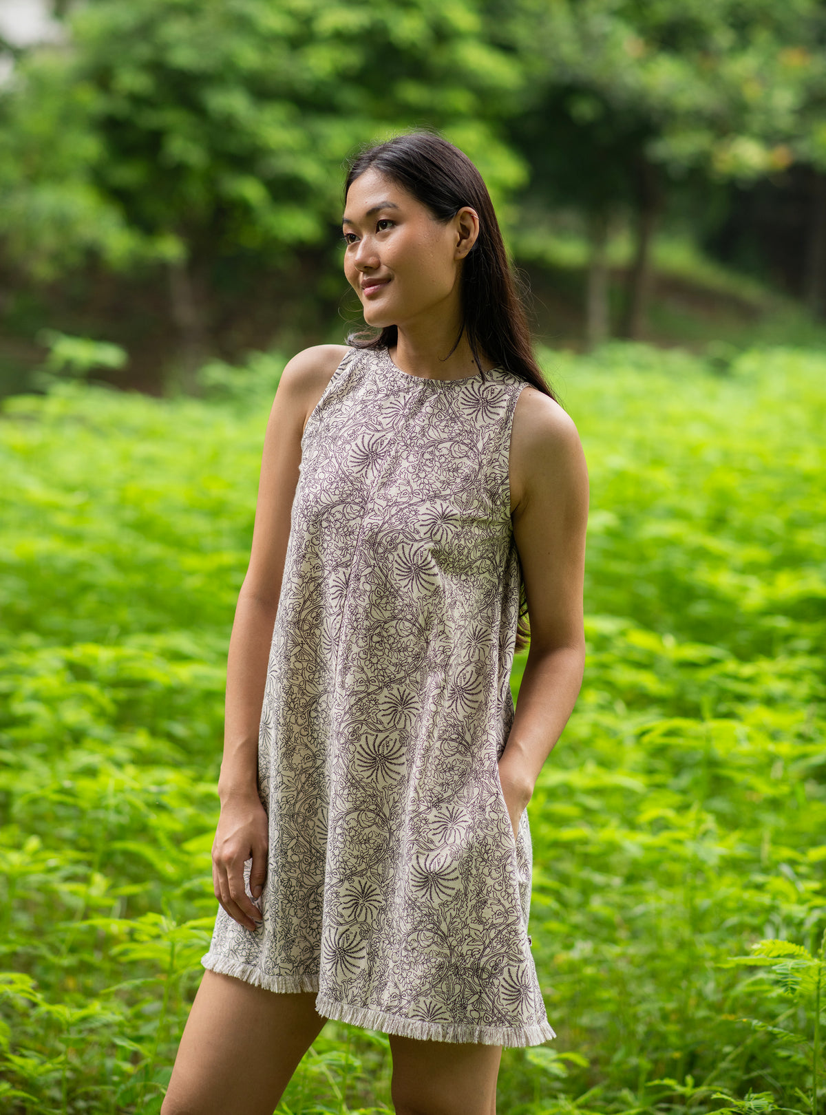 Skyler Dress : Palm Black Cotton Flax