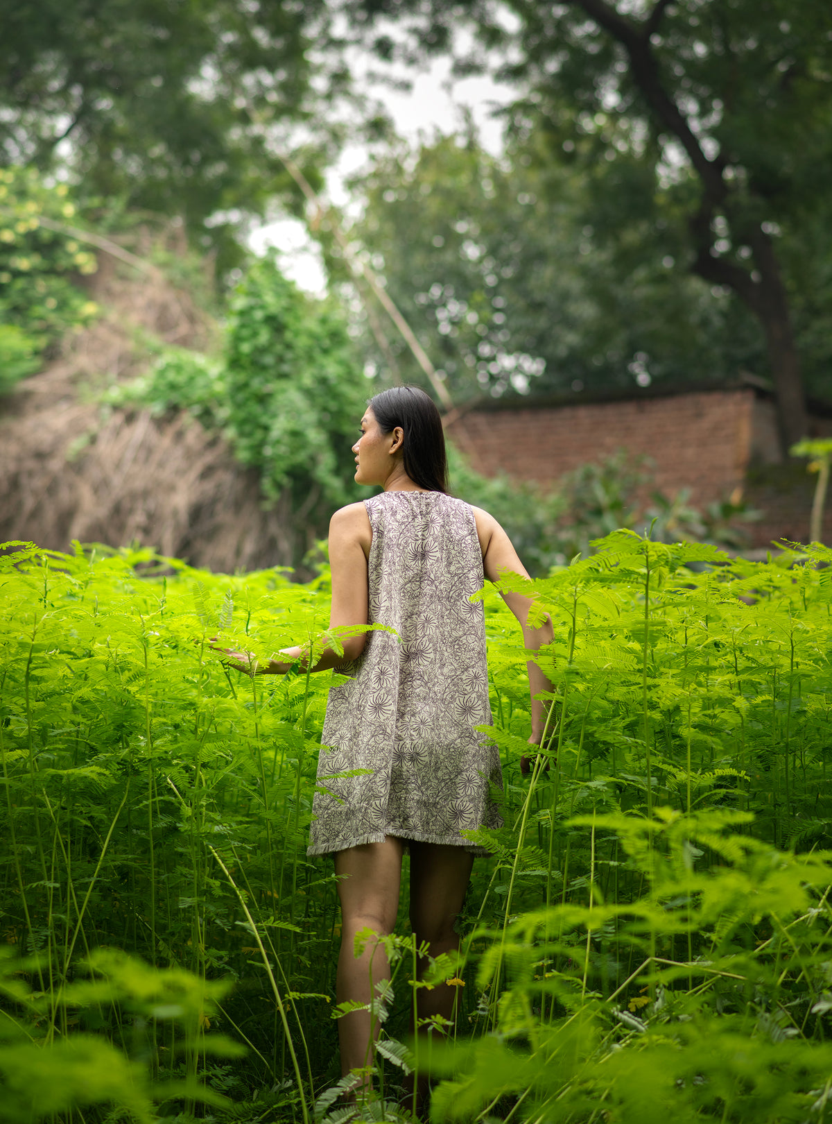 Skyler Dress : Palm Black Cotton Flax