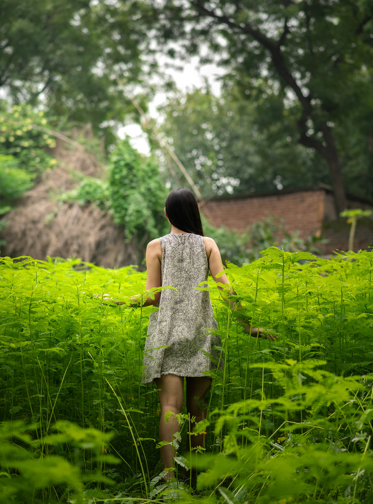 Skyler Dress : Palm Black Cotton Flax