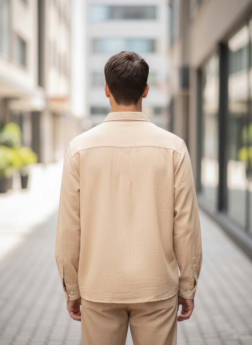 Slim Fit Mens Shirt Full Sleeves  : Solid Beige