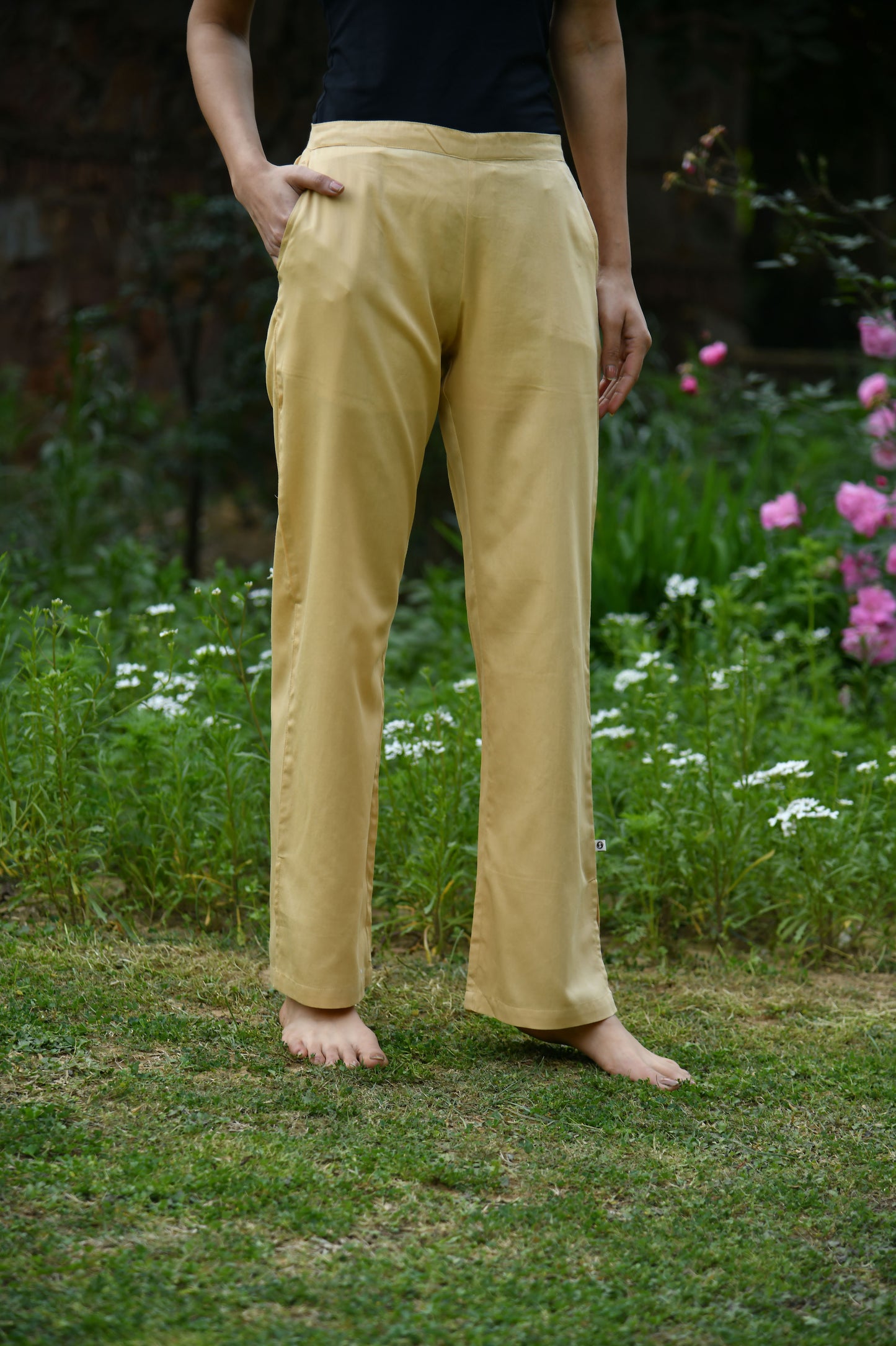 Slim Pant : Solid Beige Canderi Satin