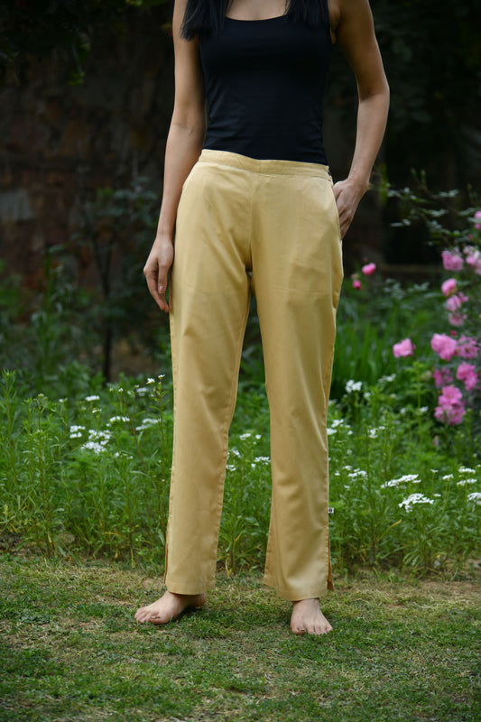 Slim Pant : Solid Beige Canderi Satin
