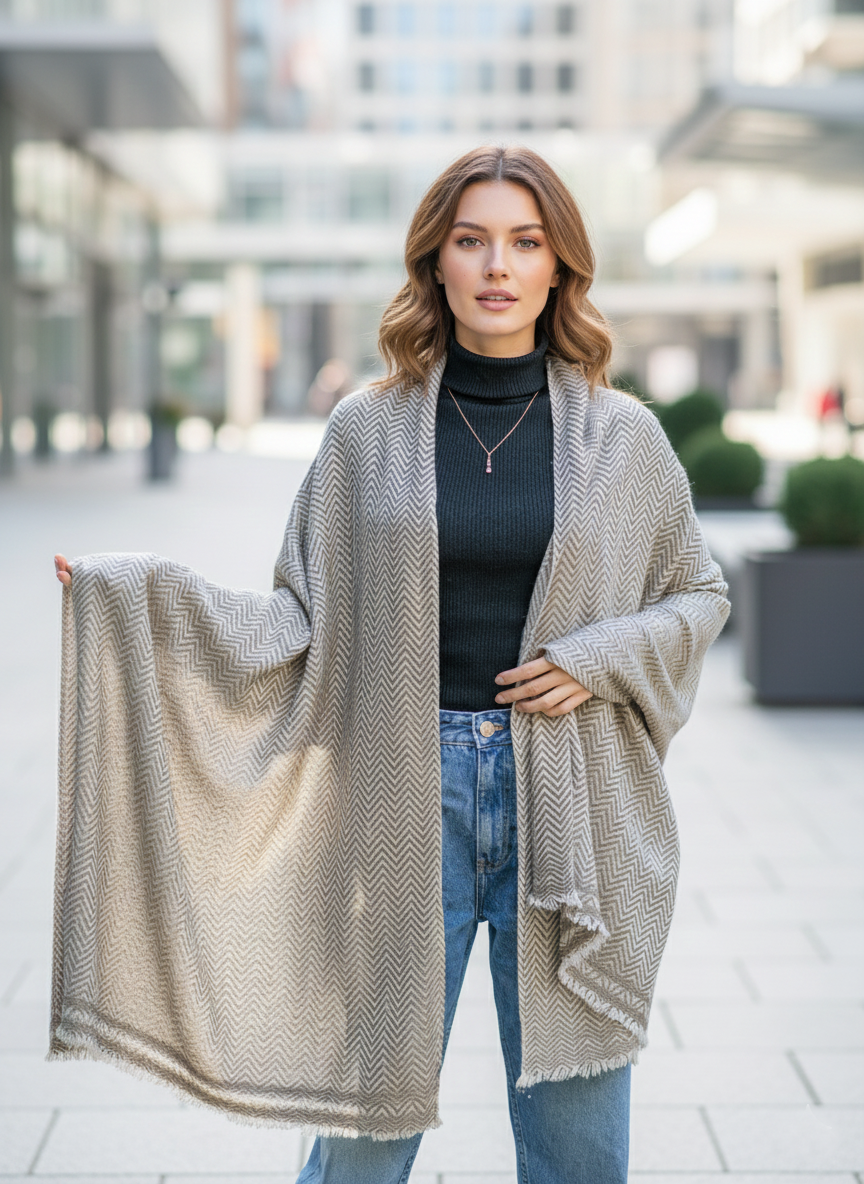 Soft Wool Stole : Chevron Dark Grey