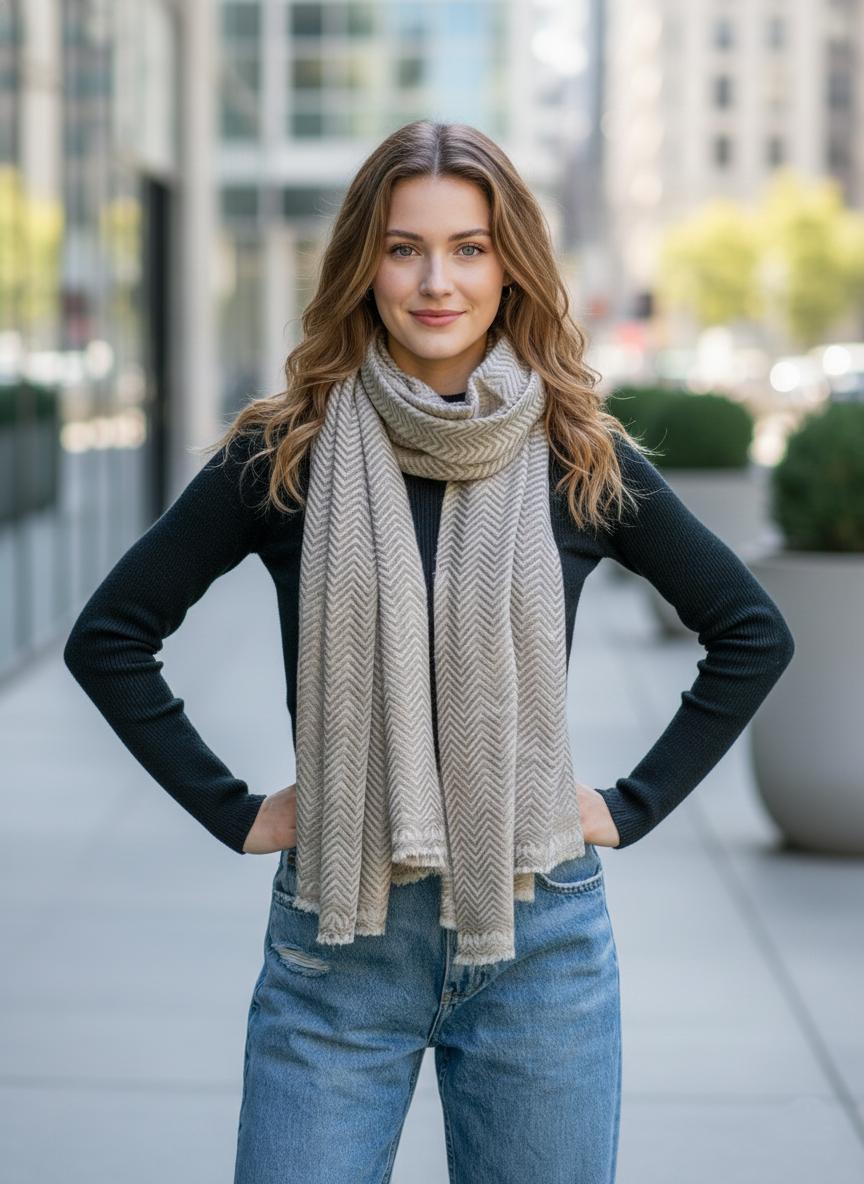 Soft Wool Stole : Chevron Dark Grey