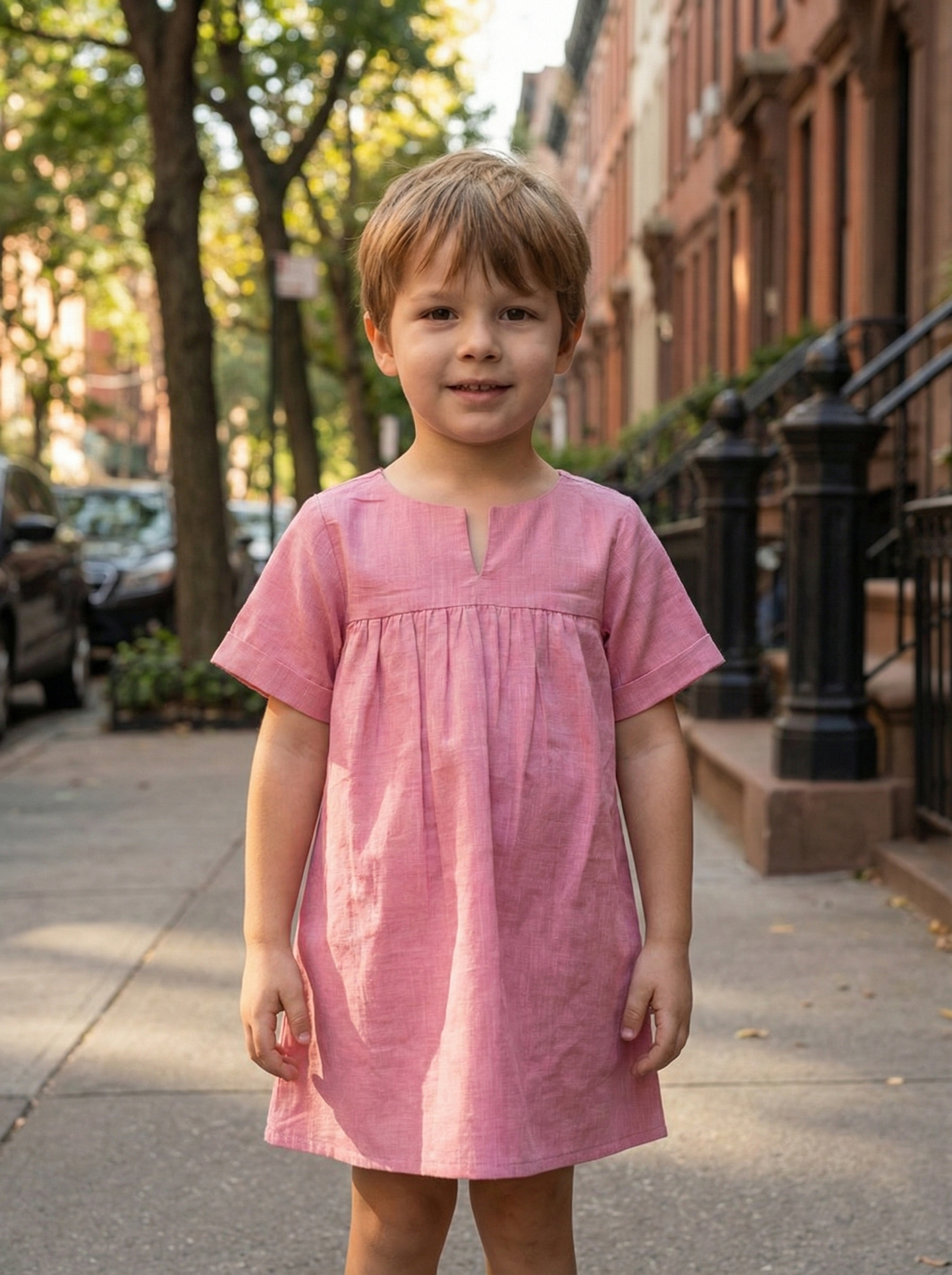 Kids Claire Dress : Slub Dusty Rose