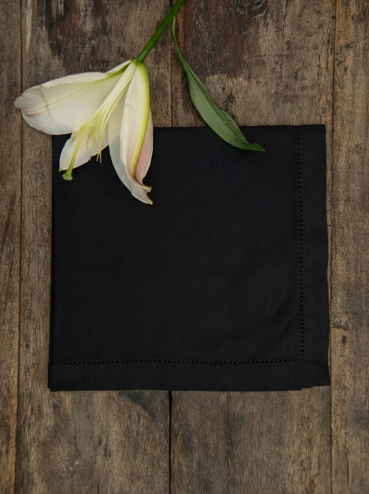 Napkin Set of 2 - Beading : Solid Black Textured