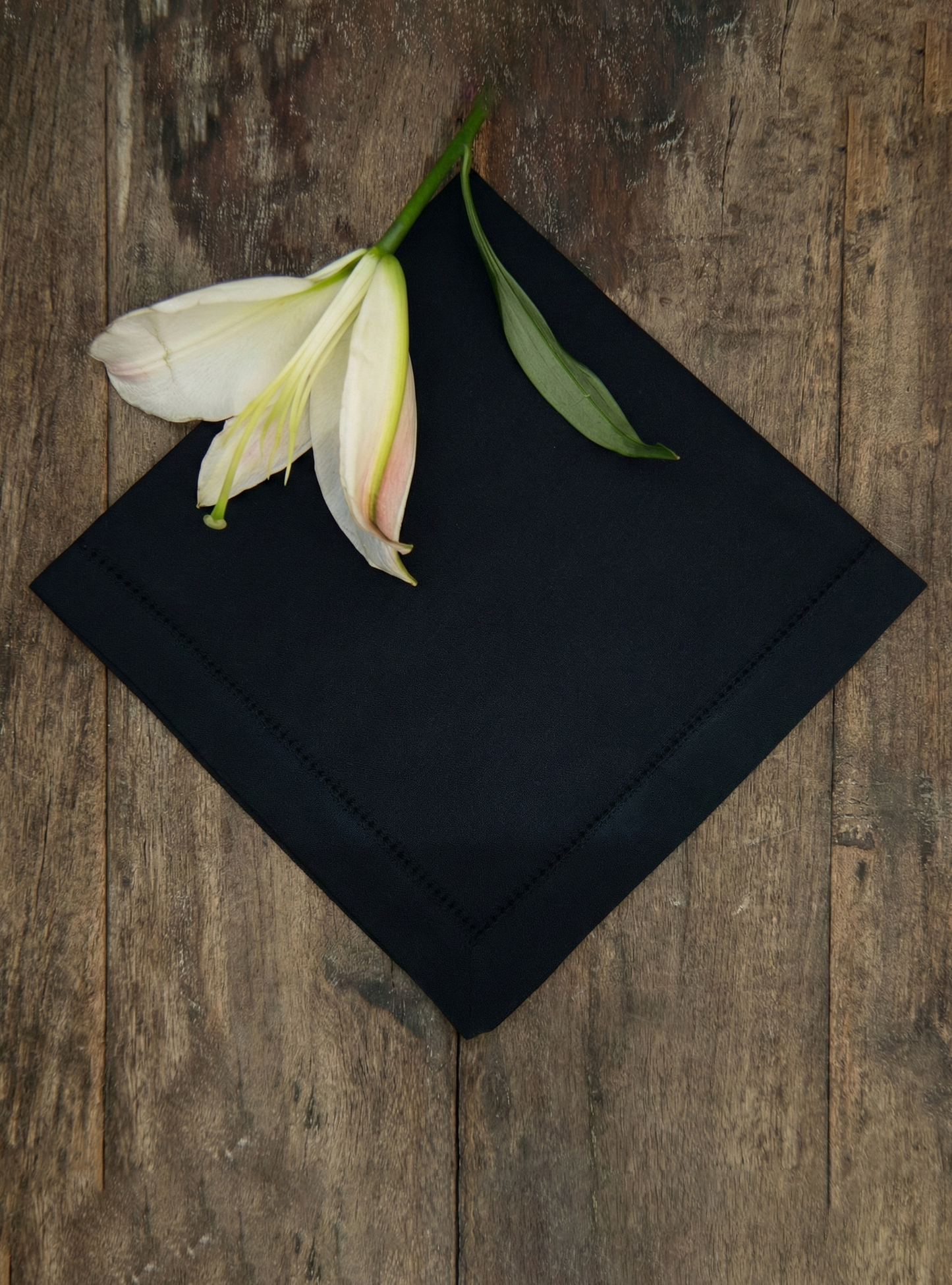 Napkin Set of 2 - Beading : Solid Black Textured