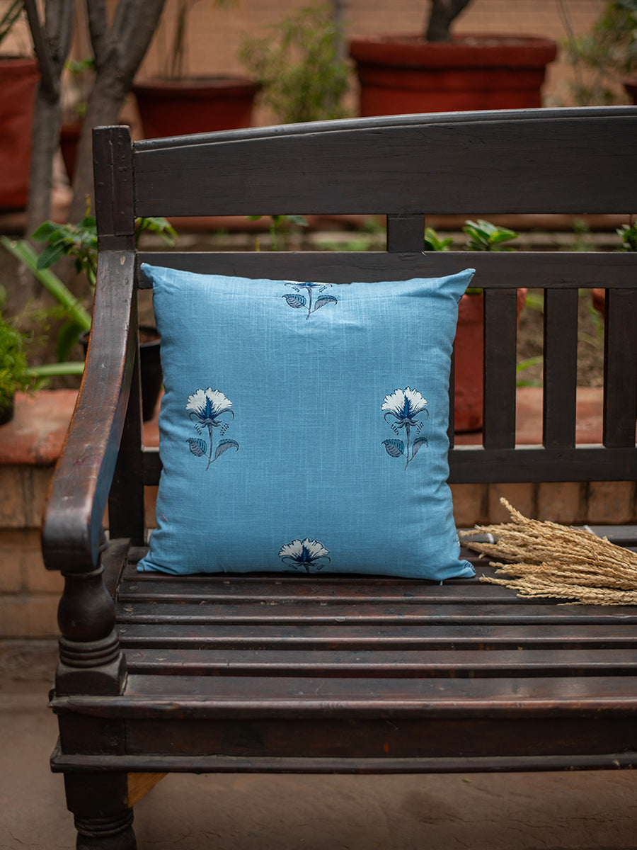 Printed Cushion Cover Reversible :  Sophia  Blue Canvas