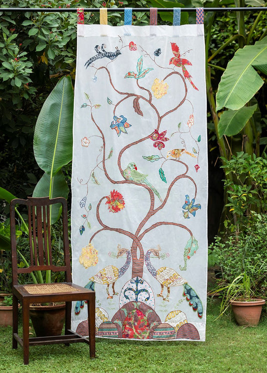Printed Applique Curtain Tree of Life :  Natural Textured