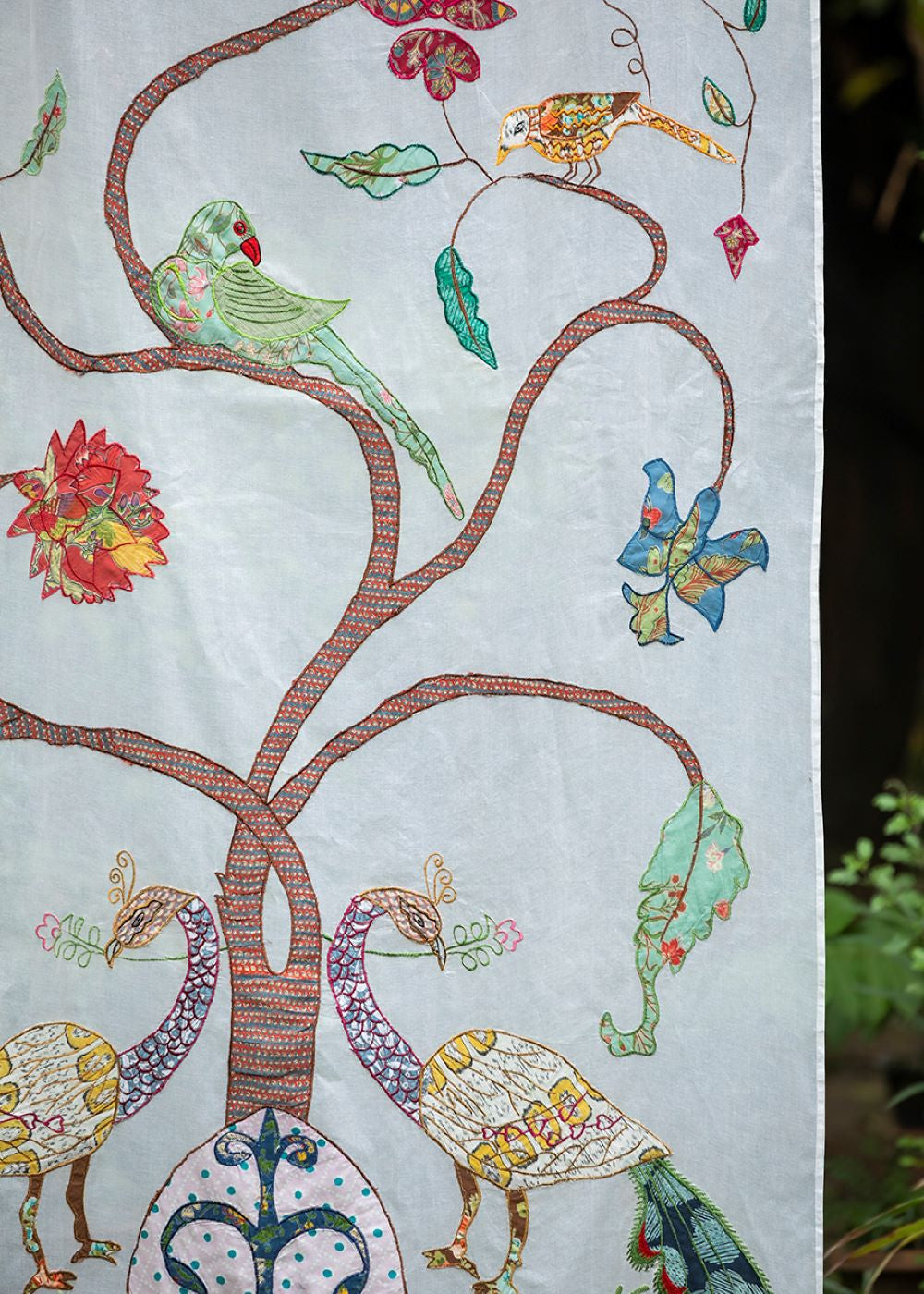 Printed Applique Curtain Tree of Life :  Natural Textured