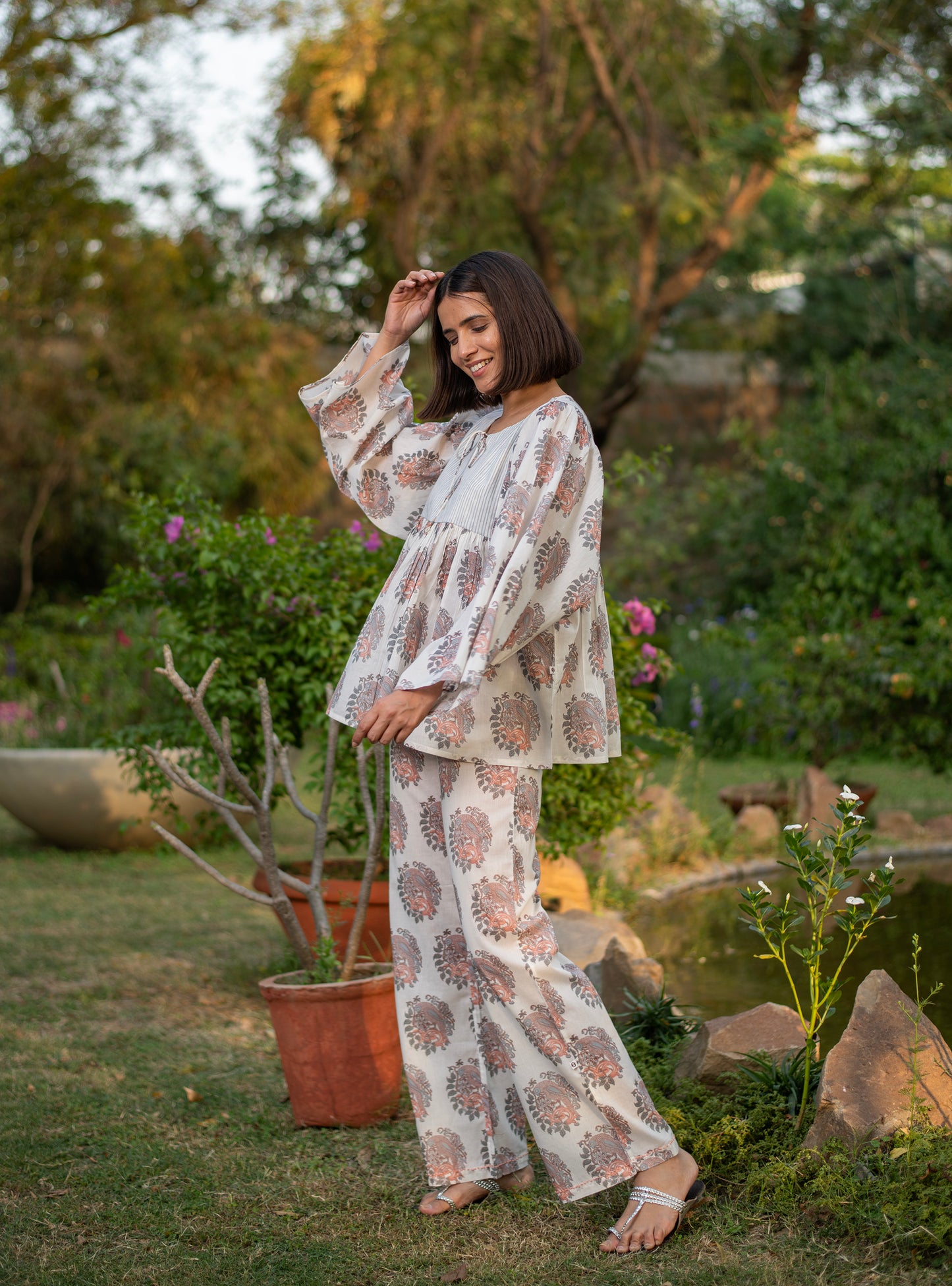 House Pant  : Parrot Ivory Voile