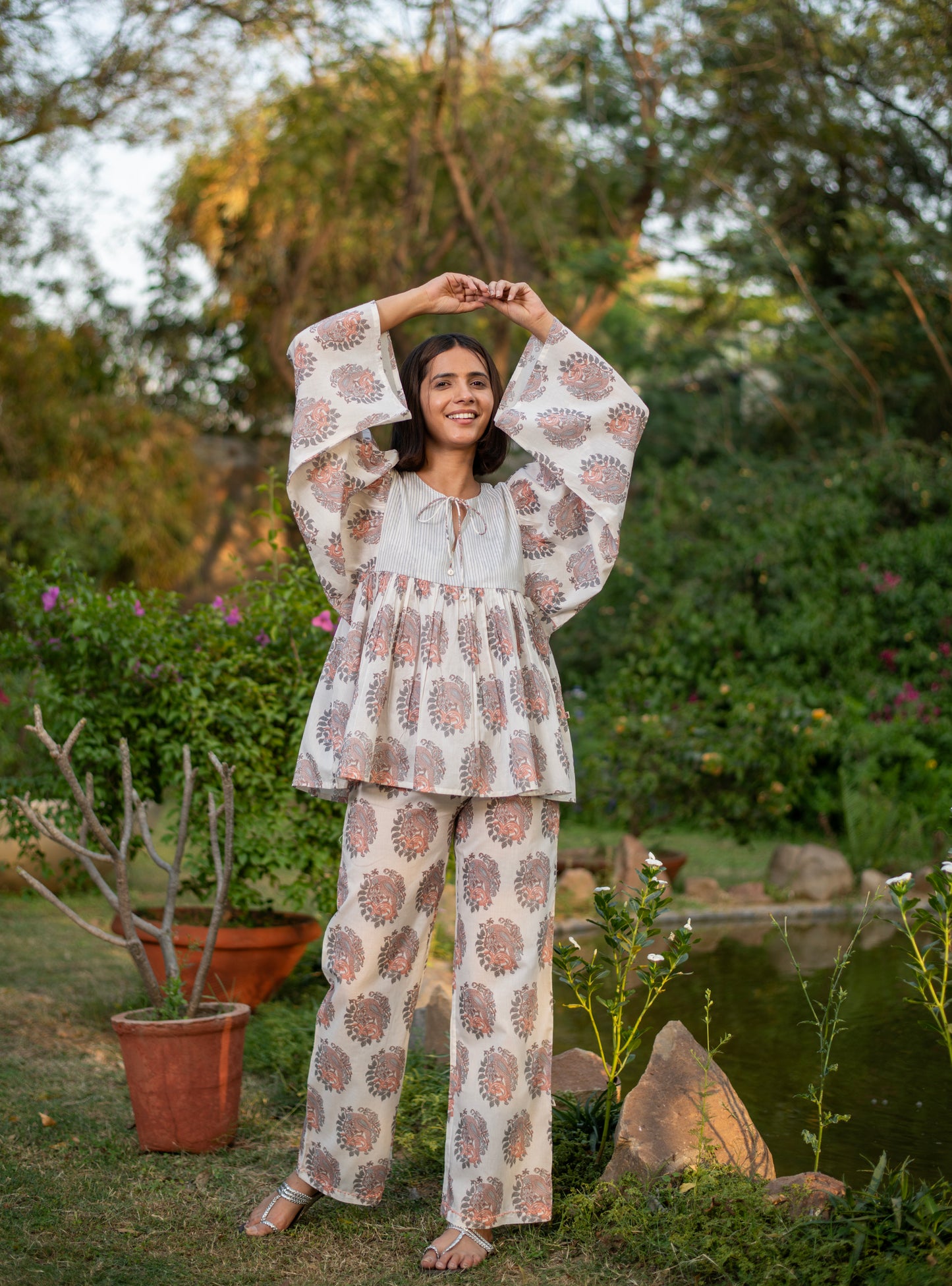 House Pant  : Parrot Ivory Voile