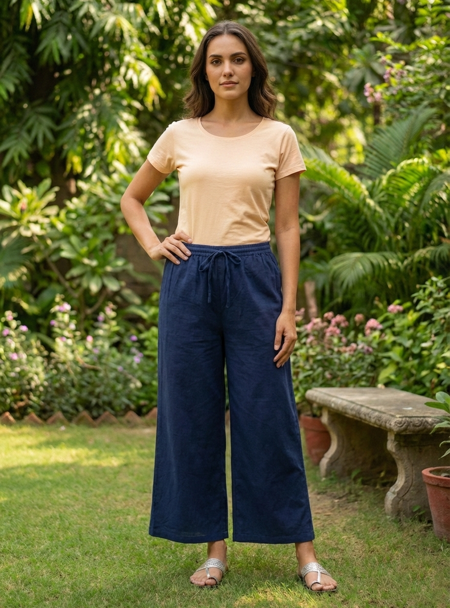 Palazzo Pant Embroidered  : Solid Navy Voile