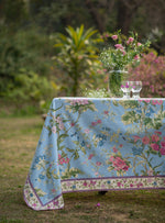 Printed Table Cloth/ Bed Cover With Border : Corsica Chambray Sheeting