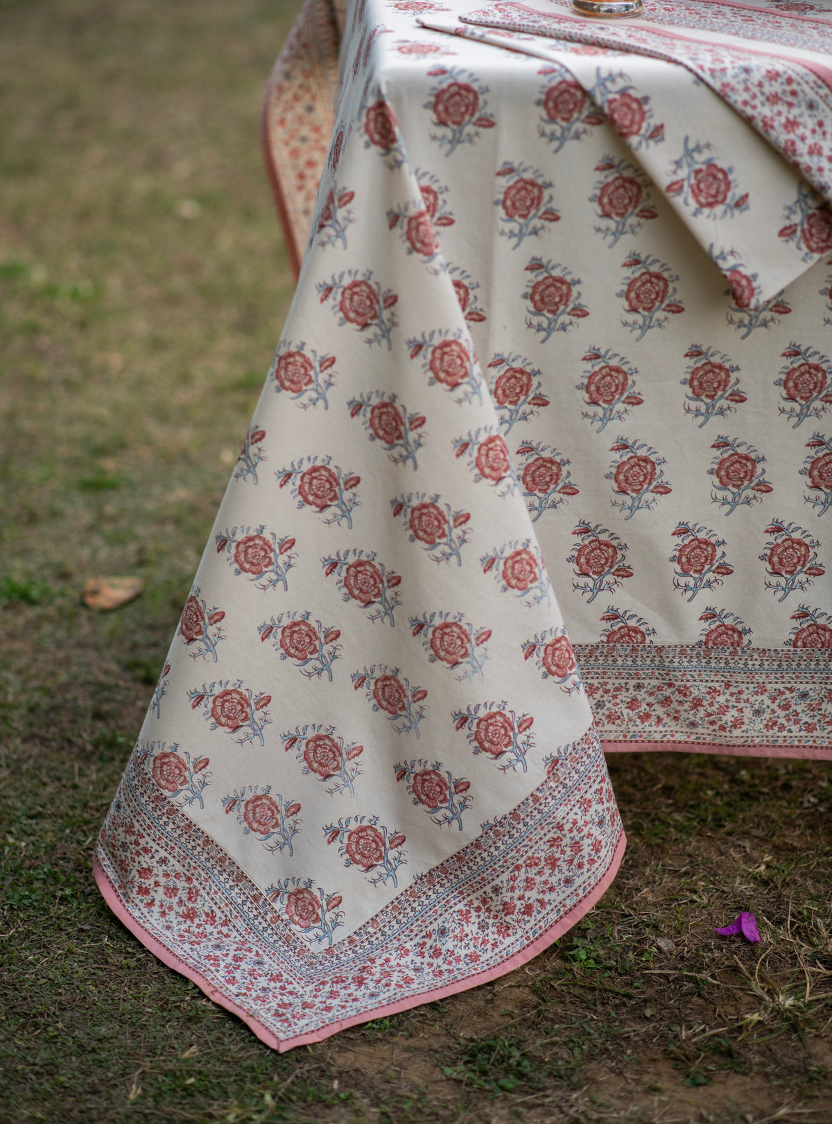 Printed Table Cloth/ Bed Cover With Border : Indian Rose Sheeting