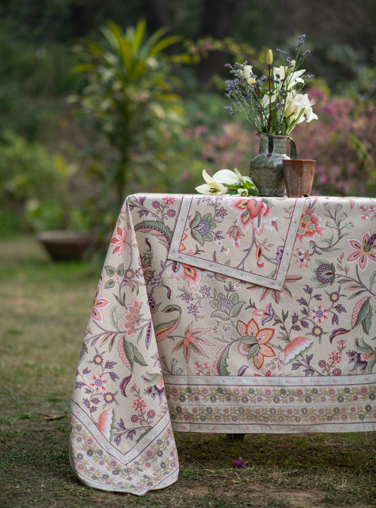 Printed Table Cloth With Border : Kerala Cream Sheeting