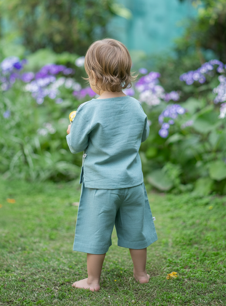 Kids Boat Neck Top : Slub Teal
