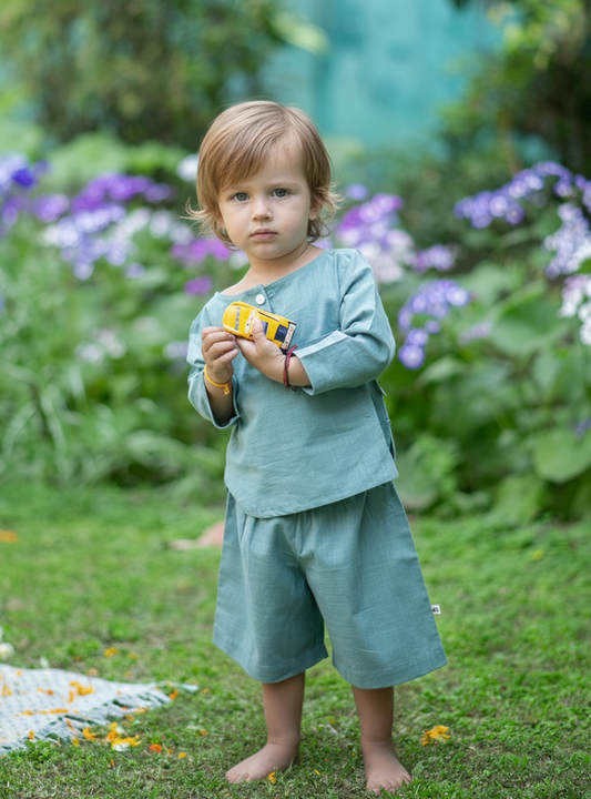 Kids Boat Neck Top : Slub Teal