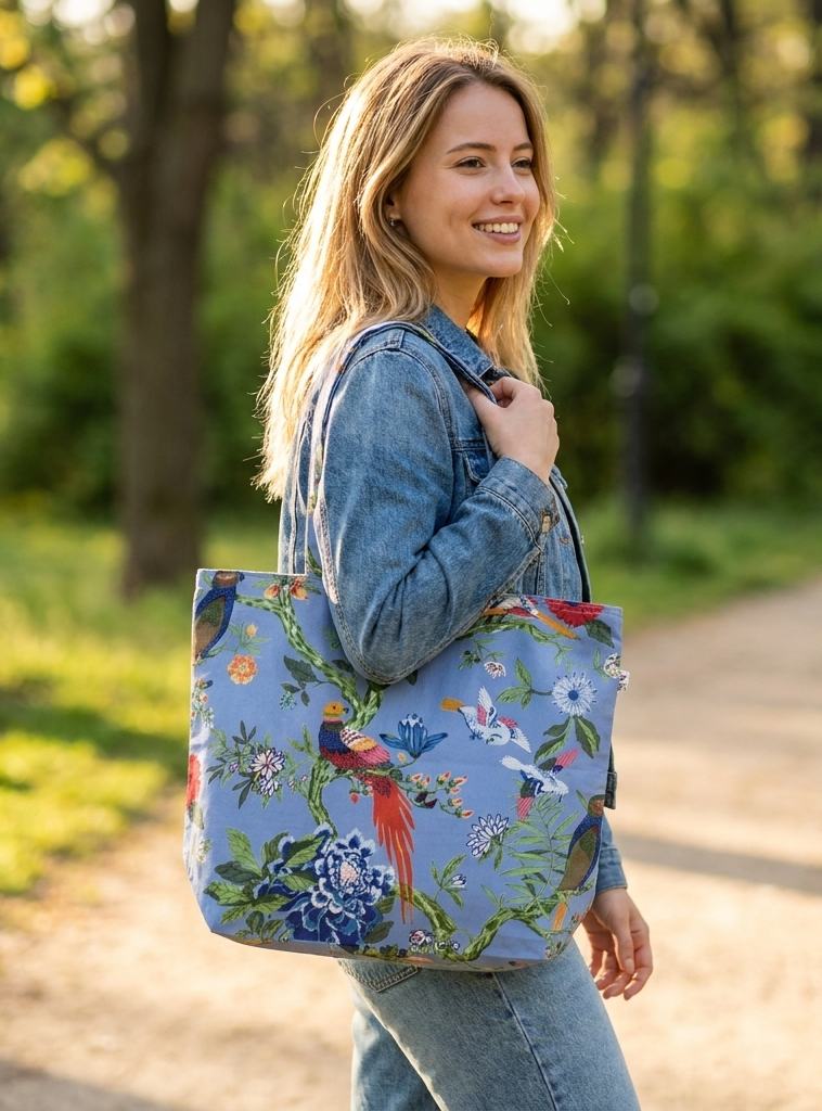 Canvas Tote : Bird Azure Canvas