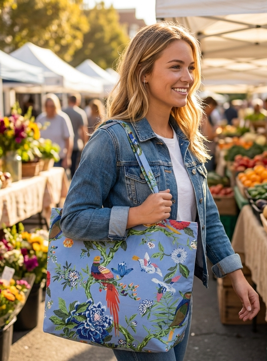 Canvas Tote : Bird Azure Canvas