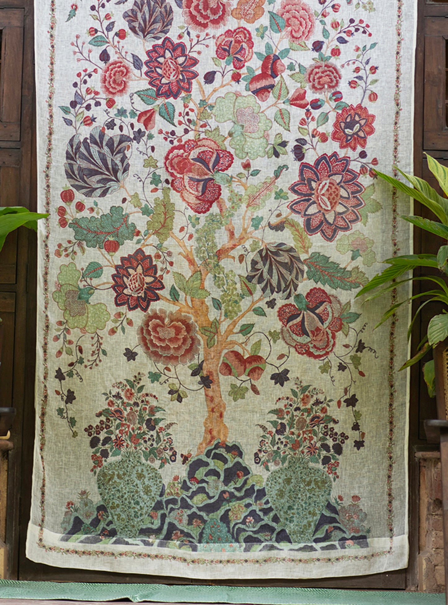 Printed Curtain  : Tree of Life Ice Linen