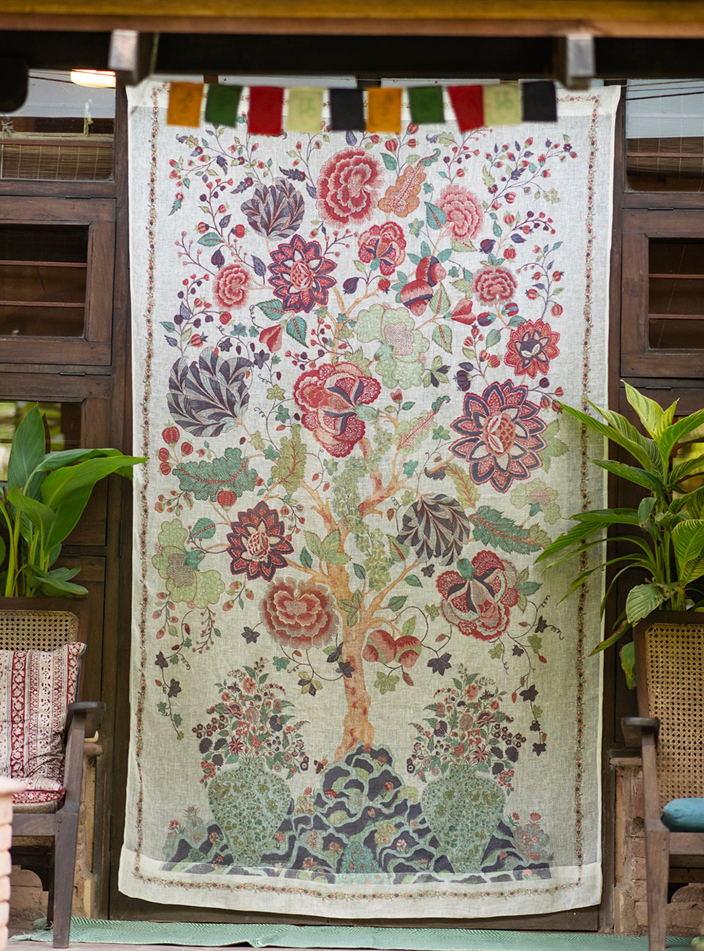 Printed Curtain  : Tree of Life Ice Linen