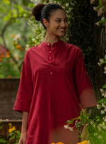 Trucker Kurta : Solid Coral Slub