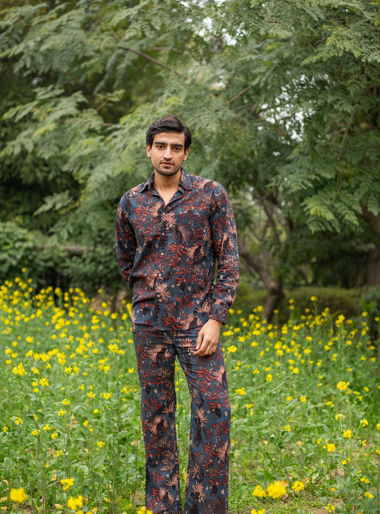 Xavier Shirt Full Sleeves : Ajrakh Ubud Indigo Voile