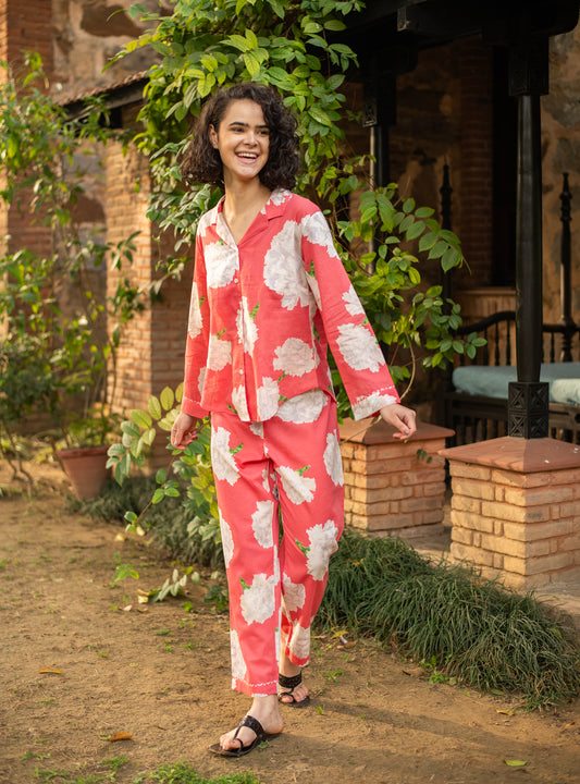 Vanessa Pj Set : Carnation Spiced Coral Voile