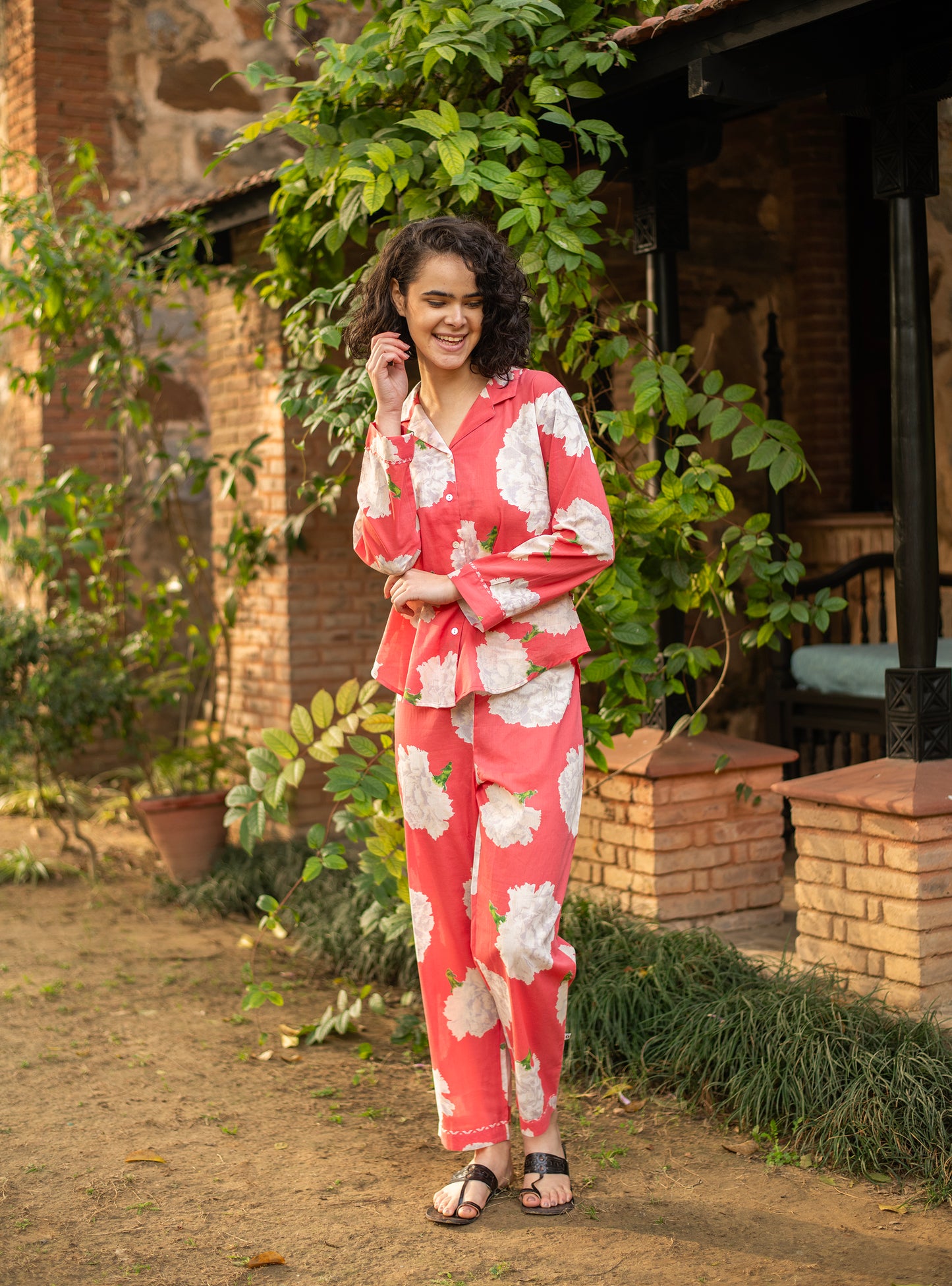 Vanessa Pj Set : Carnation Spiced Coral Voile