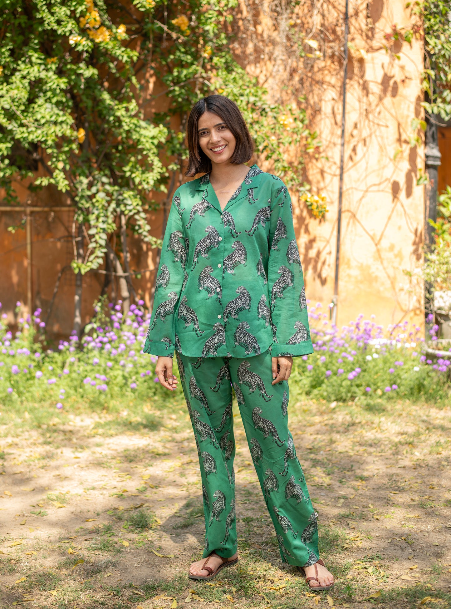 Vanessa PJ Set Leopard : Green Voile