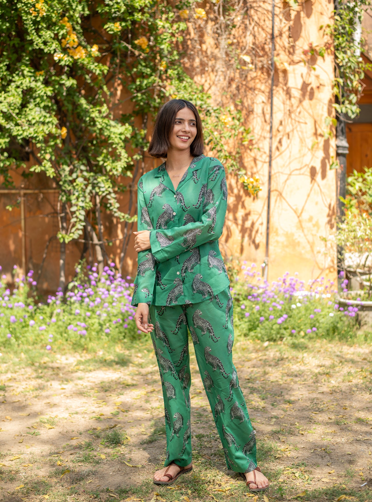 Vanessa PJ Set Leopard : Green Voile