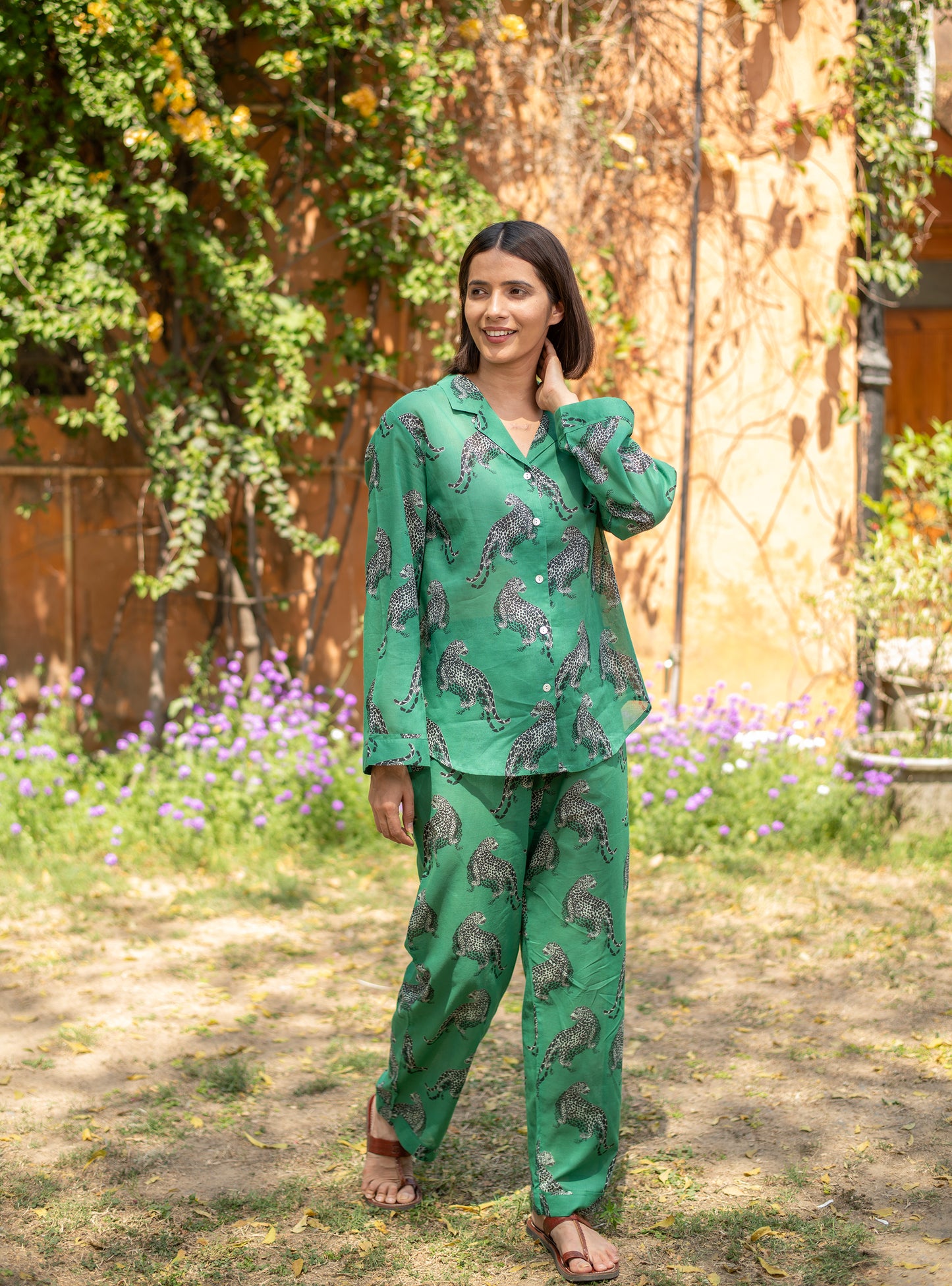 Vanessa PJ Set Leopard : Green Voile