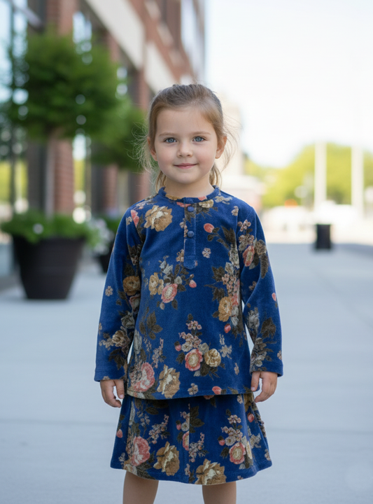 Kids Potpourri Pencil Skirt : Navy Velvet