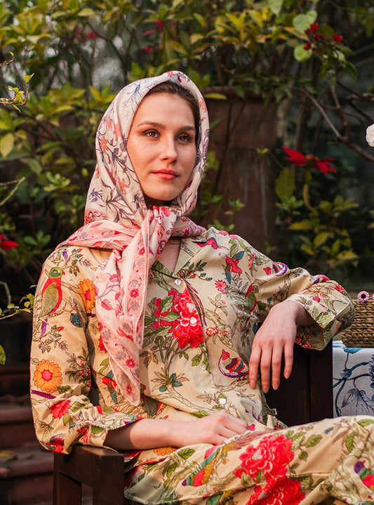 Border Scarf : Garden Taupe Voile