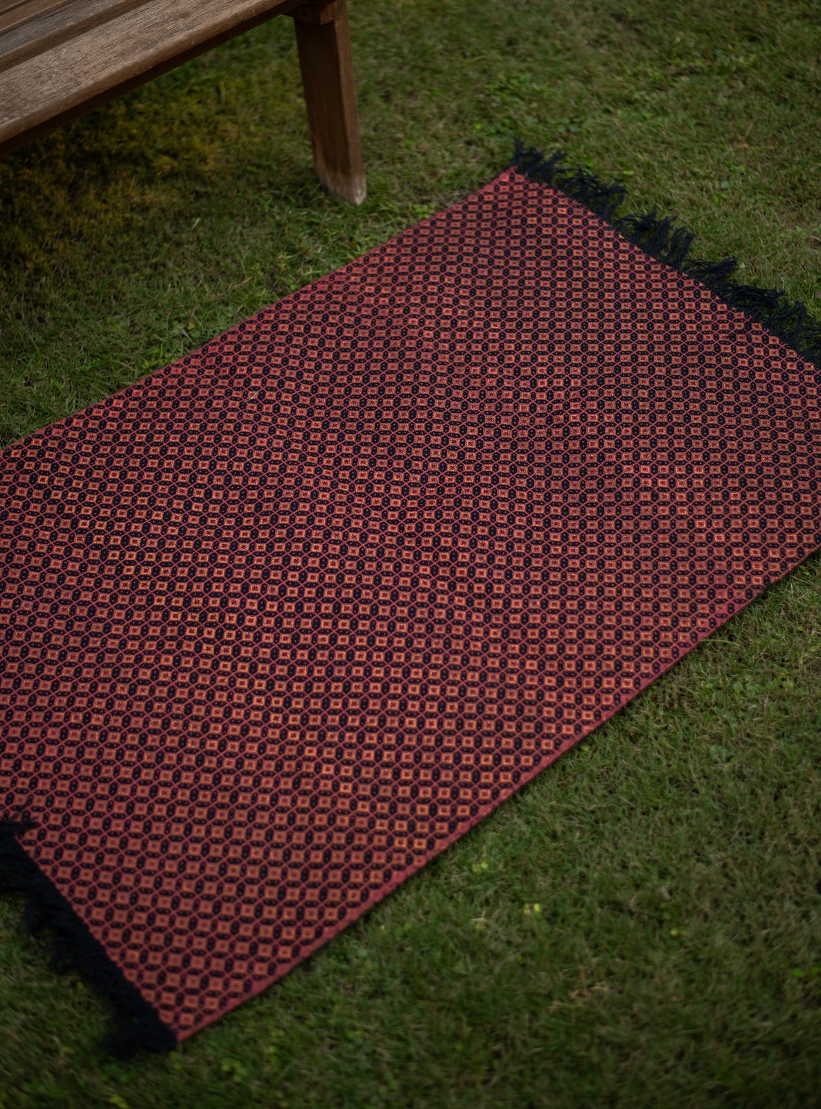 Printed Rug Reversible : Palm Black Handloom