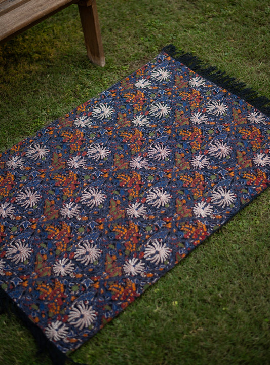 Printed Rug Reversible : Palm Black Handloom
