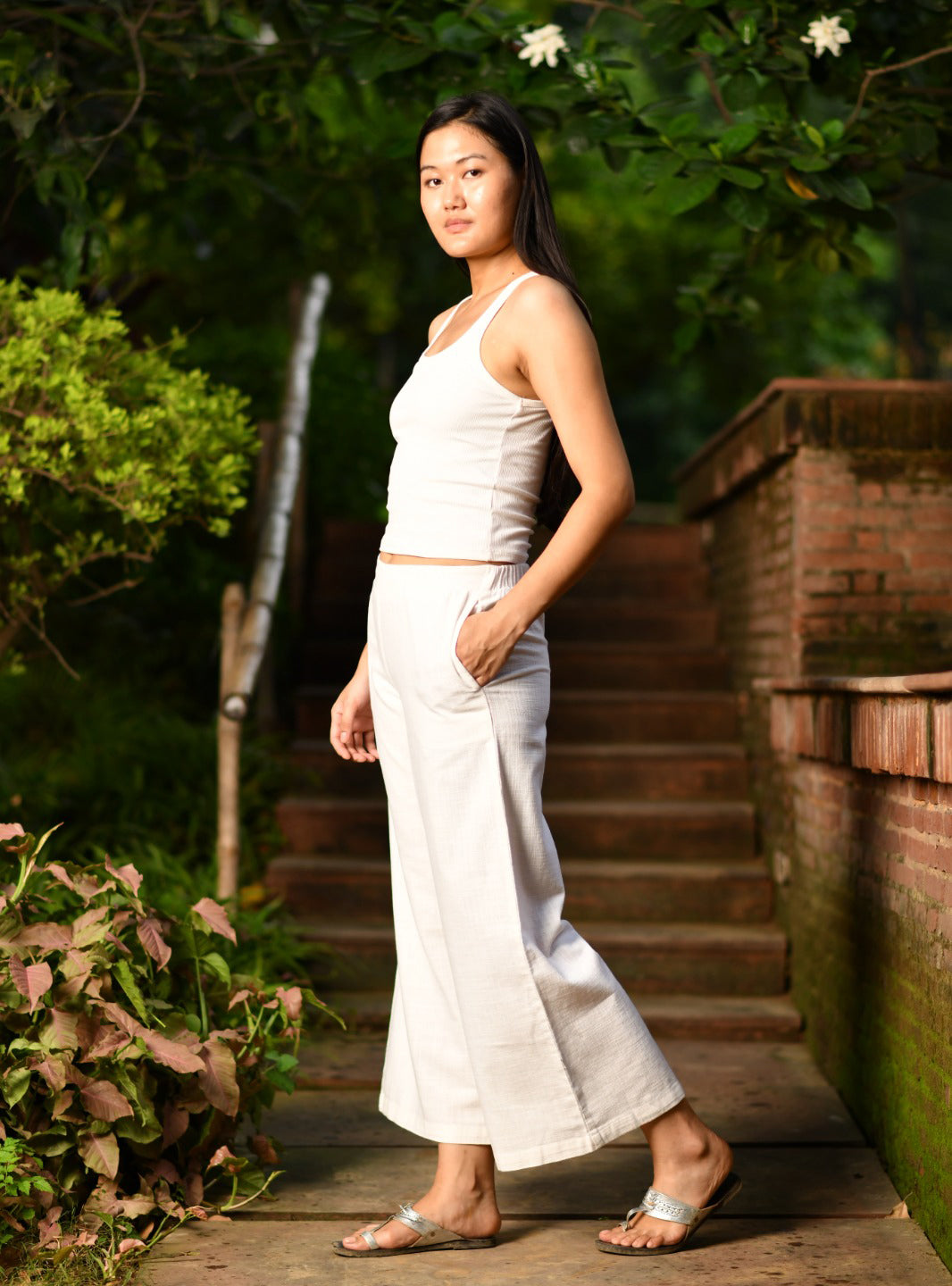 Ellie Pant : Solid White Textured