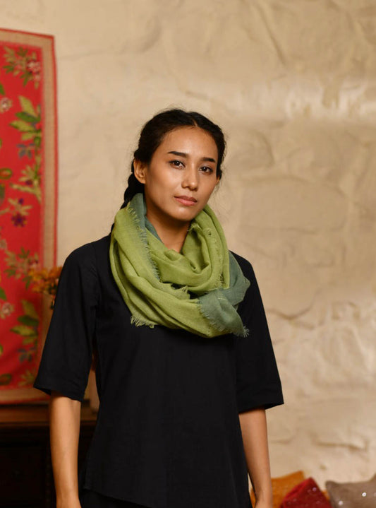 Double Layered Stole : Solid Green+Moss Matty Wool