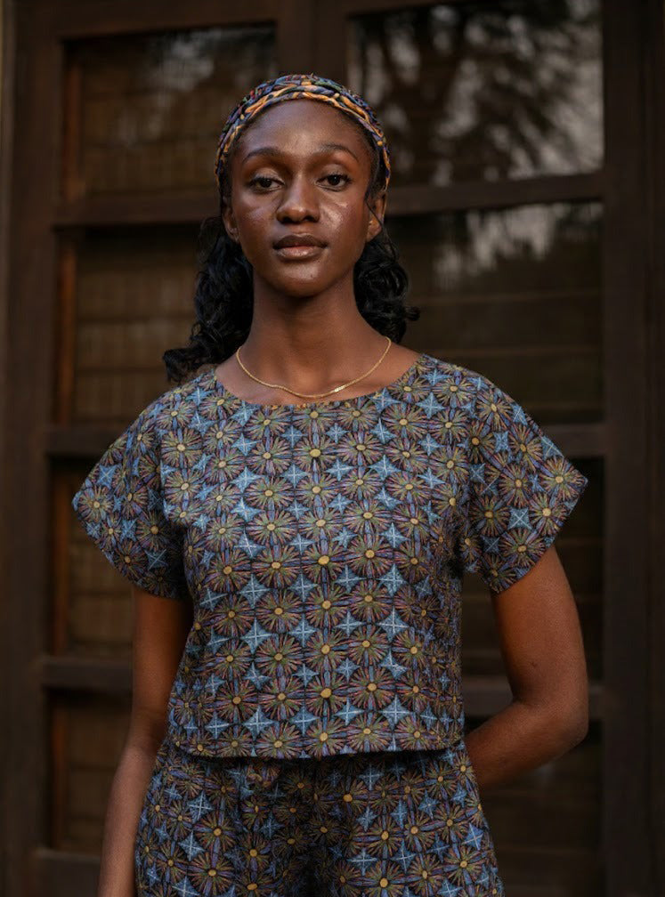 Square Top : Rosetta Black Chanderi